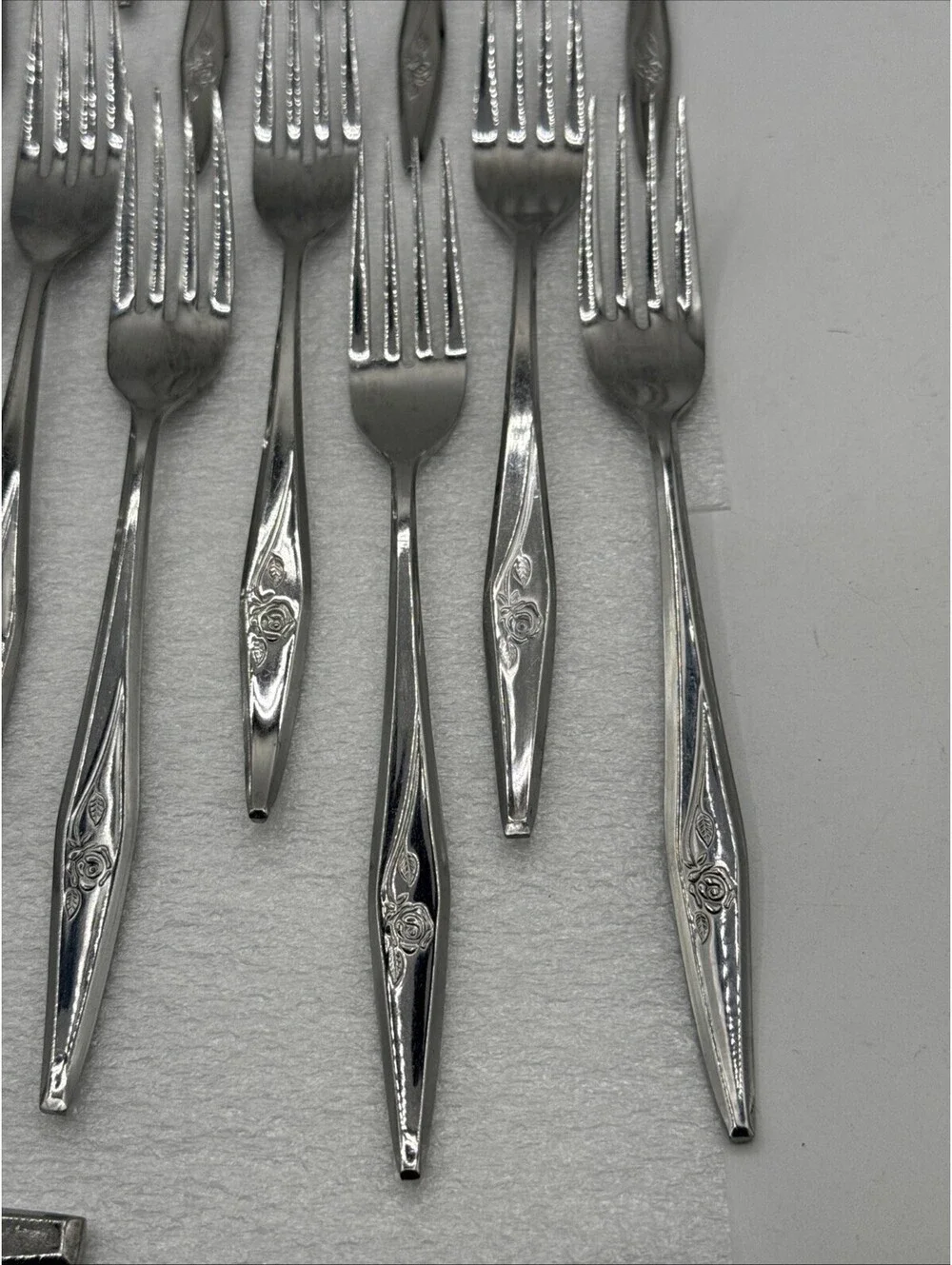 Vintage MCM 30pc Spritely Rose Stainless Steel Flatware Creative Manor M Japan